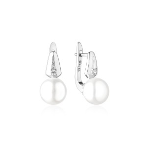 Cercei argint cu perla naturala alba si cristal cu tortita DiAmanti SK22377EL_W-G (Argint 925‰ 2,4 g.)